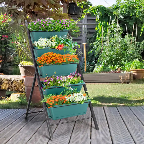 5-tier Vertical Raised Garden Bed with 5 Container Boxes-Green