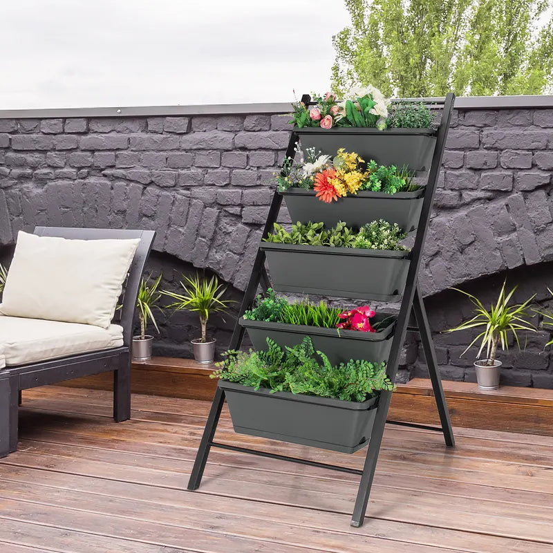 5-Tier Freestanding Garden Raised Planters with 5 Container Boxes-Black