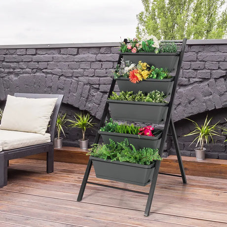 5-Tier Freestanding Garden Raised Planters with 5 Container Boxes-Black