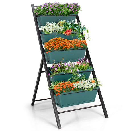 5-tier Vertical Raised Garden Bed with 5 Container Boxes-Green