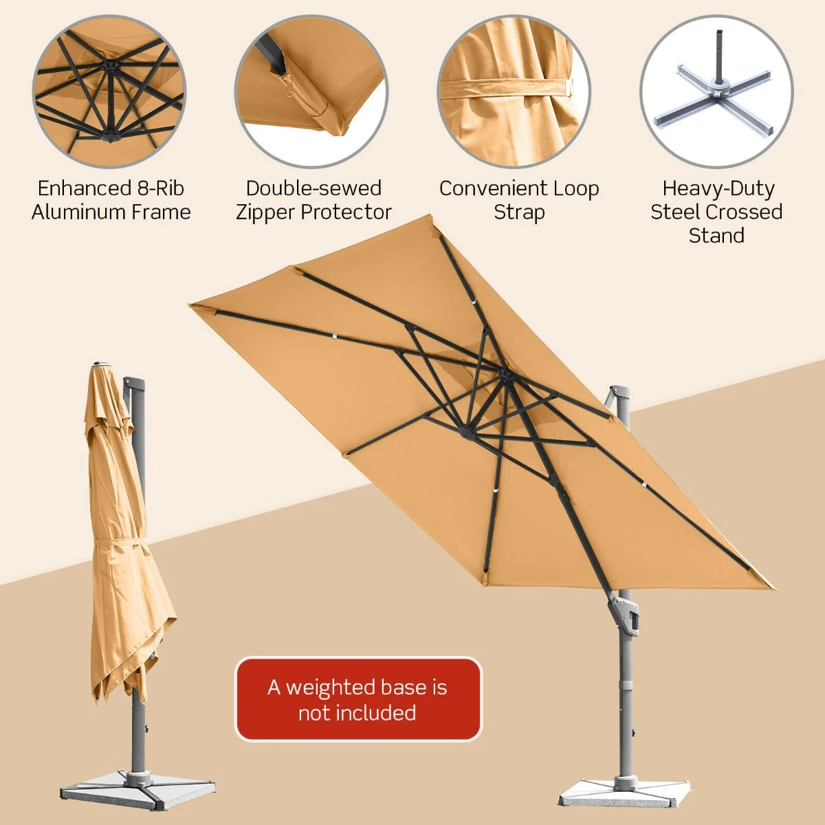 10 x 10 Feet Patio Offset Cantilever Umbrella with Aluminum 360-degree Rotation Tilt-Beige