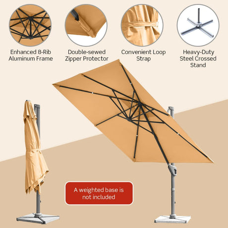 10 x 10 Feet Patio Offset Cantilever Umbrella with Aluminum 360-degree Rotation Tilt-Beige