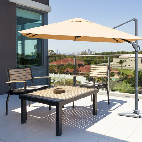 10 x 10 Feet Patio Offset Cantilever Umbrella with Aluminum 360-degree Rotation Tilt-Beige