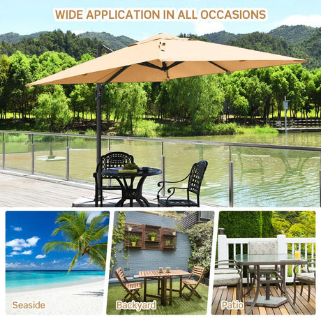 10 x 10 Feet Patio Offset Cantilever Umbrella with Aluminum 360-degree Rotation Tilt-Beige