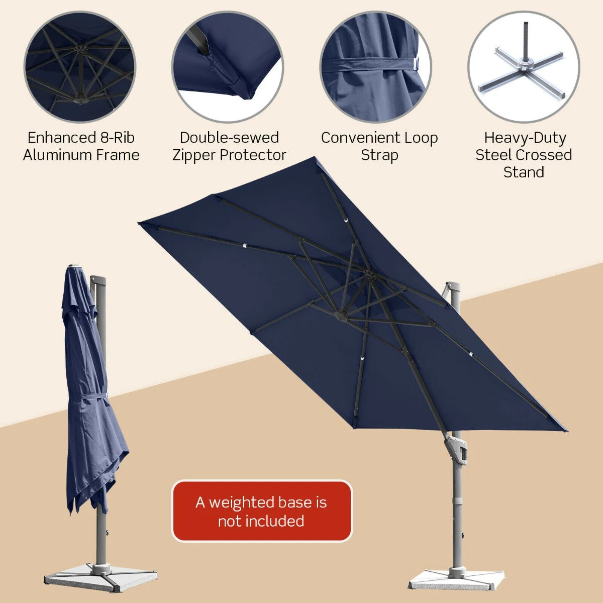 10 x 10 Feet Patio Offset Cantilever Umbrella with Aluminum 360-degree Rotation Tilt-Navy