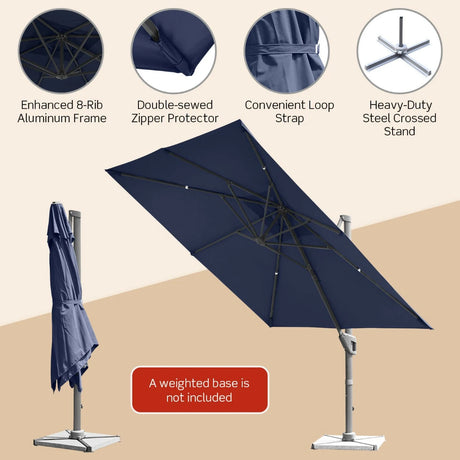 10 x 10 Feet Patio Offset Cantilever Umbrella with Aluminum 360-degree Rotation Tilt-Navy