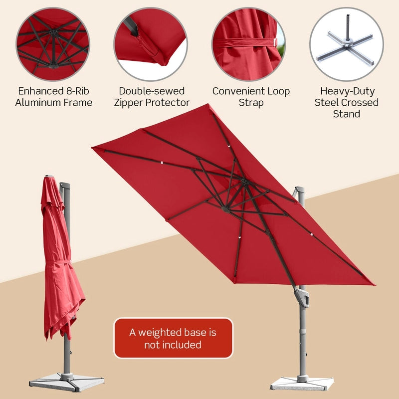 10 x 10 Feet Patio Offset Cantilever Umbrella with Aluminum 360-degree Rotation Tilt-Wine