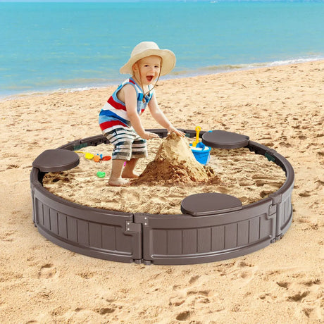 120 cm Round Sandbox with Waterproof Cover for 3 Kids
