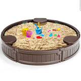 120 cm Round Sandbox with Waterproof Cover for 3 Kids