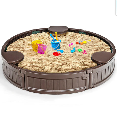 120 cm Round Sandbox with Waterproof Cover for 3 Kids