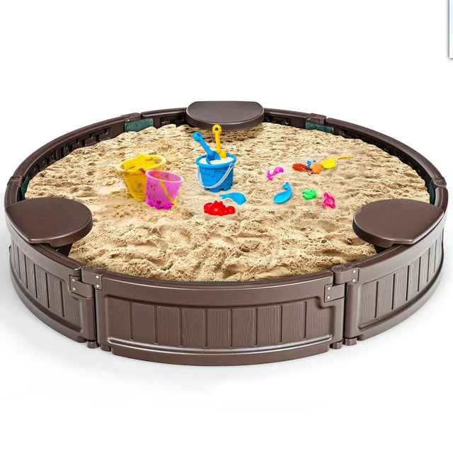 120 cm Round Sandbox with Waterproof Cover for 3 Kids