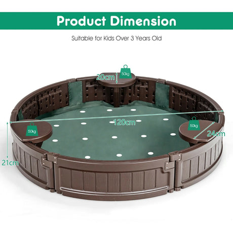 120 cm Round Sandbox with Waterproof Cover for 3 Kids