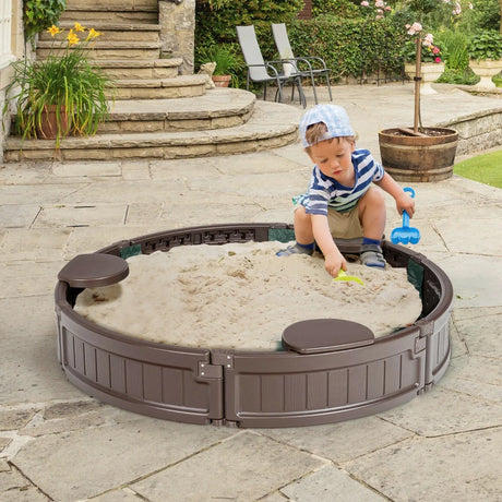 120 cm Round Sandbox with Waterproof Cover for 3 Kids
