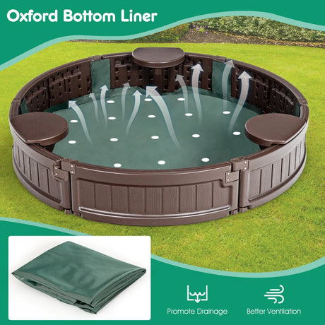 120 cm Round Sandbox with Waterproof Cover for 3 Kids