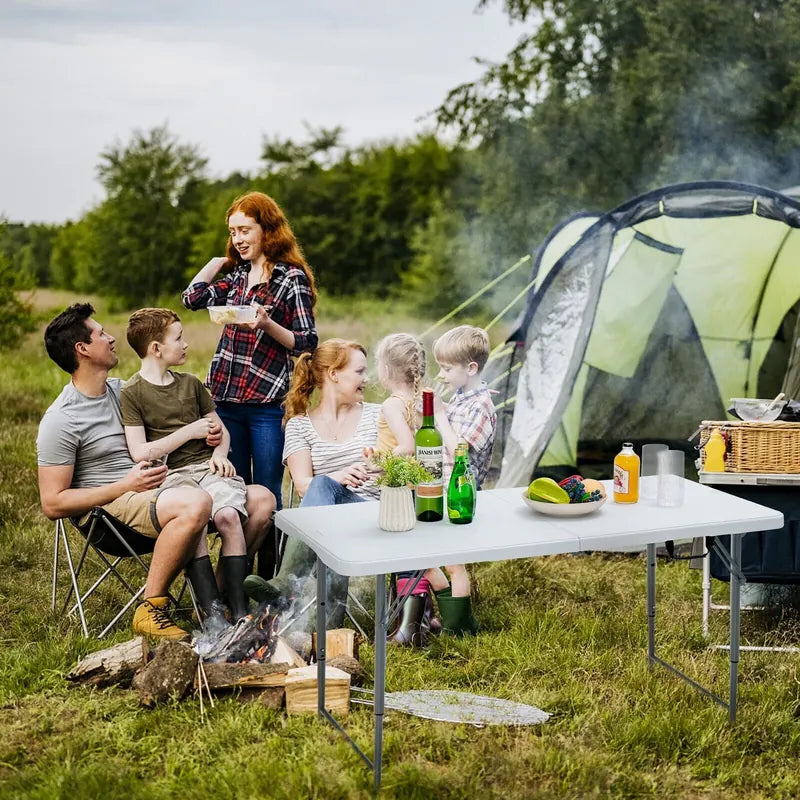 120cm Portable Bi-fold Camping Table with 3-Level Height Adjustment & 150kg Load Capacity