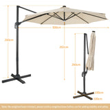3m Patio Umbrella with 28 LED Lights for Beach and Poolside-Beige