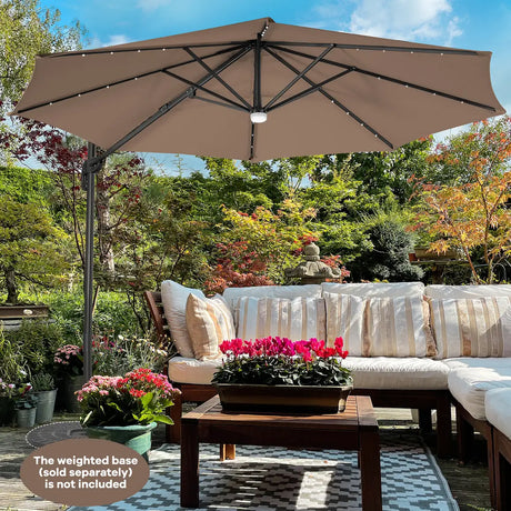 3m Patio Umbrella with 28 LED Lights for Beach and Poolside-Coffee
