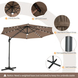 3m Patio Umbrella with 28 LED Lights for Beach and Poolside-Coffee