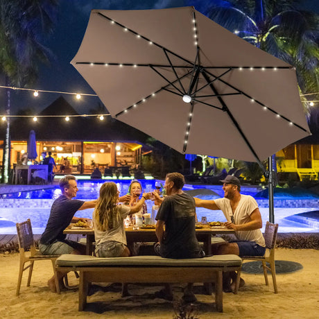 3m Patio Umbrella with 28 LED Lights for Beach and Poolside-Coffee
