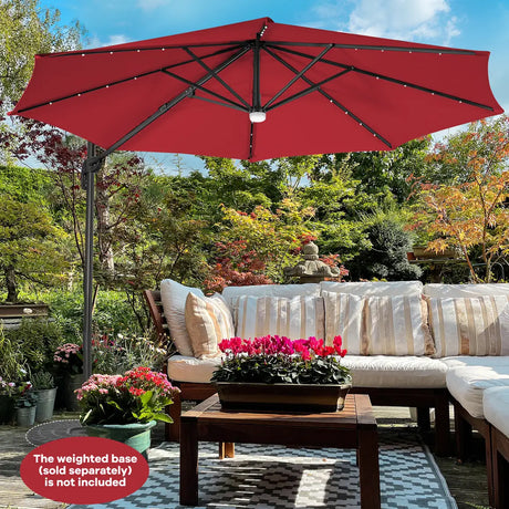 3m Patio Umbrella with 28 LED Lights for Beach and Poolside-Wine