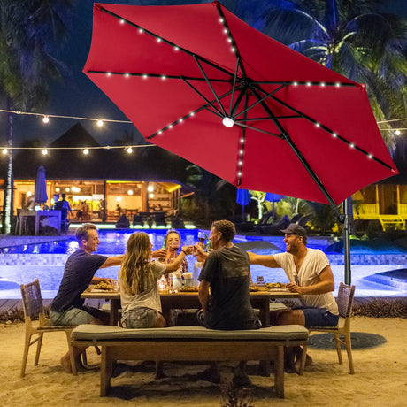 3m Patio Umbrella with 28 LED Lights for Beach and Poolside-Wine