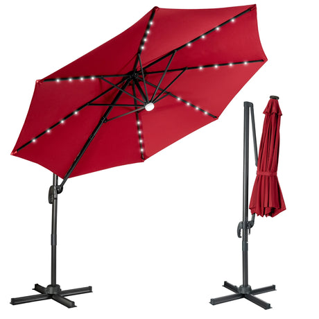 3m Patio Umbrella with 28 LED Lights for Beach and Poolside-Wine