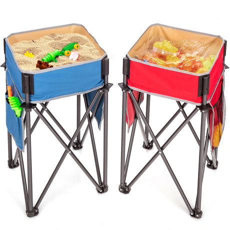 2 Pieces Folding Camping Tables with Large Capacity Storage Sink for Picnic