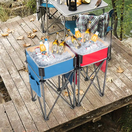 2 Pieces Folding Camping Tables with Large Capacity Storage Sink for Picnic