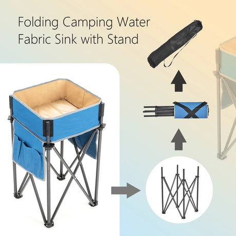 2 Pieces Folding Camping Tables with Large Capacity Storage Sink for Picnic