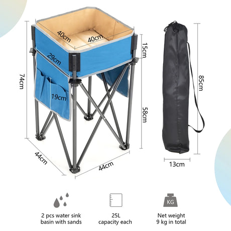 2 Pieces Folding Camping Tables with Large Capacity Storage Sink for Picnic