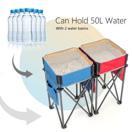 2 Pieces Folding Camping Tables with Large Capacity Storage Sink for Picnic