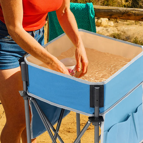 2 Pieces Folding Camping Tables with Large Capacity Storage Sink for Picnic