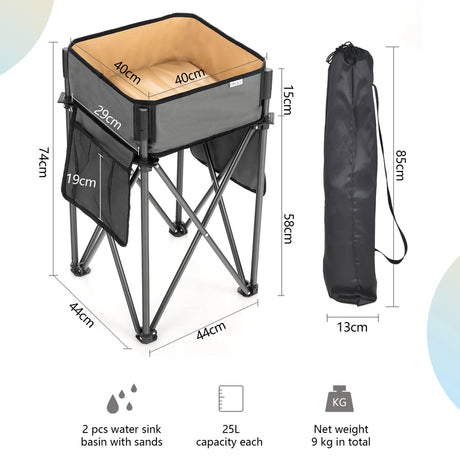 2 PCS Folding Camping Tables with Large Capacity Storage Sink for Outdoor