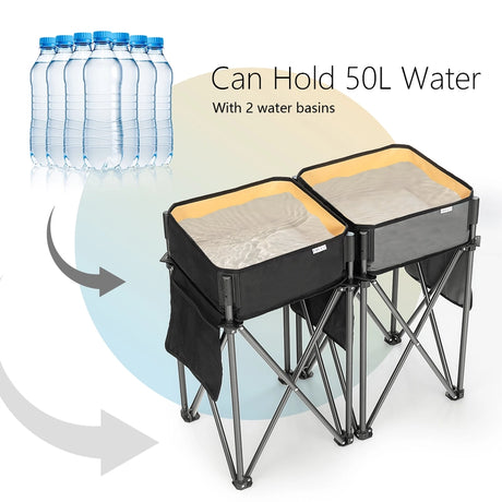 2 PCS Folding Camping Tables with Large Capacity Storage Sink for Outdoor