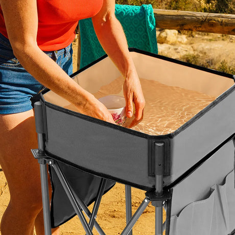 2 PCS Folding Camping Tables with Large Capacity Storage Sink for Outdoor