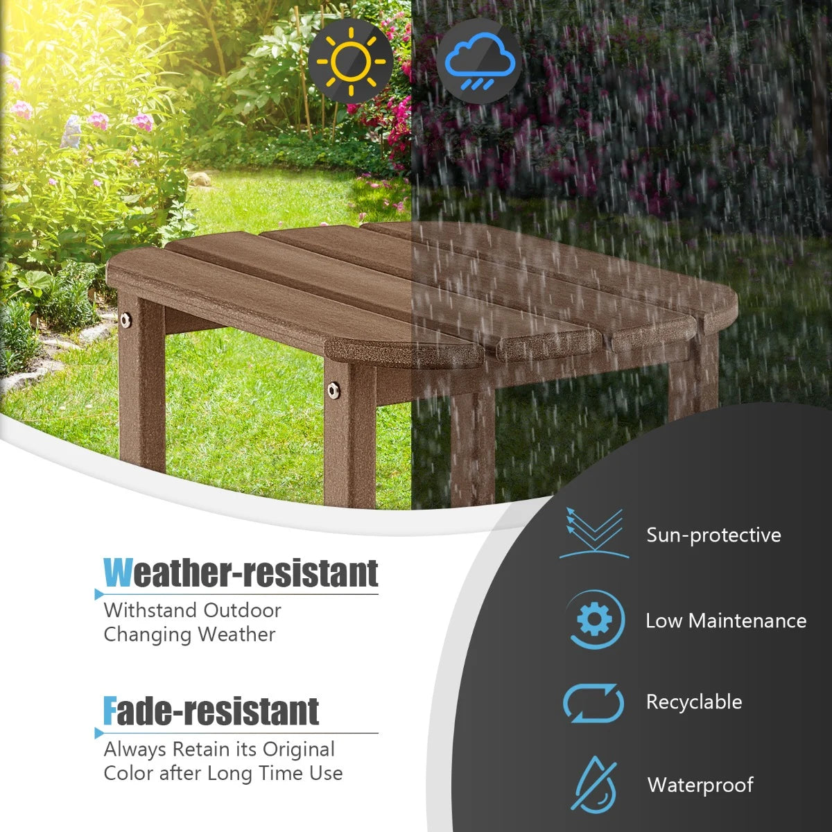 OutdoorWeather-Resistant Side Table for Garden/Poolside/Backyard-Coffee