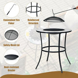 Outdoor Fire Pit with Tile Tabletop and Mesh Screen Lid