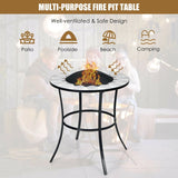 Outdoor Fire Pit with Tile Tabletop and Mesh Screen Lid
