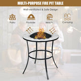 Outdoor Fire Pit with Tile Tabletop and Mesh Screen Lid