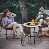 Outdoor Fire Pit with Tile Tabletop and Mesh Screen Lid