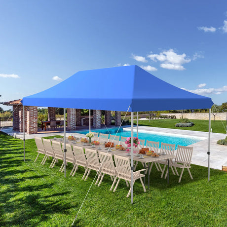 10 x 20 Feet Adjustable Folding Heavy Duty Sun Shelter with Carrying Bag-Blue