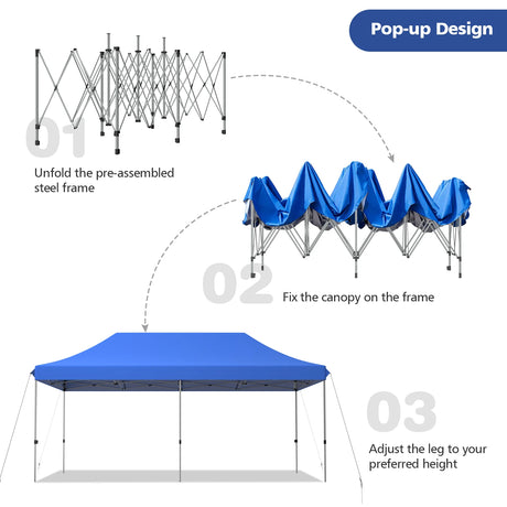 10 x 20 Feet Adjustable Folding Heavy Duty Sun Shelter with Carrying Bag-Blue