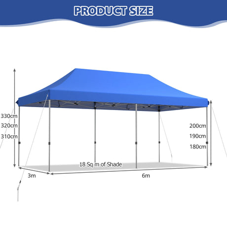 10 x 20 Feet Adjustable Folding Heavy Duty Sun Shelter with Carrying Bag-Blue