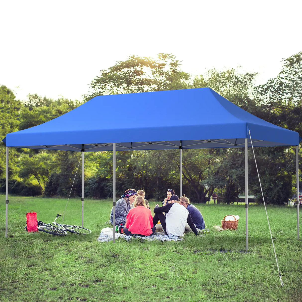 10 x 20 Feet Adjustable Folding Heavy Duty Sun Shelter with Carrying Bag-Blue
