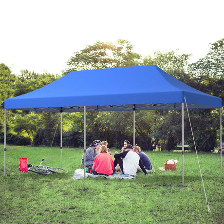 10 x 20 Feet Adjustable Folding Heavy Duty Sun Shelter with Carrying Bag-Blue
