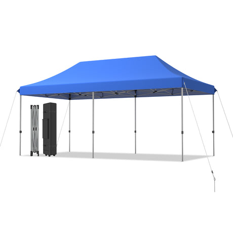 10 x 20 Feet Adjustable Folding Heavy Duty Sun Shelter with Carrying Bag-Blue