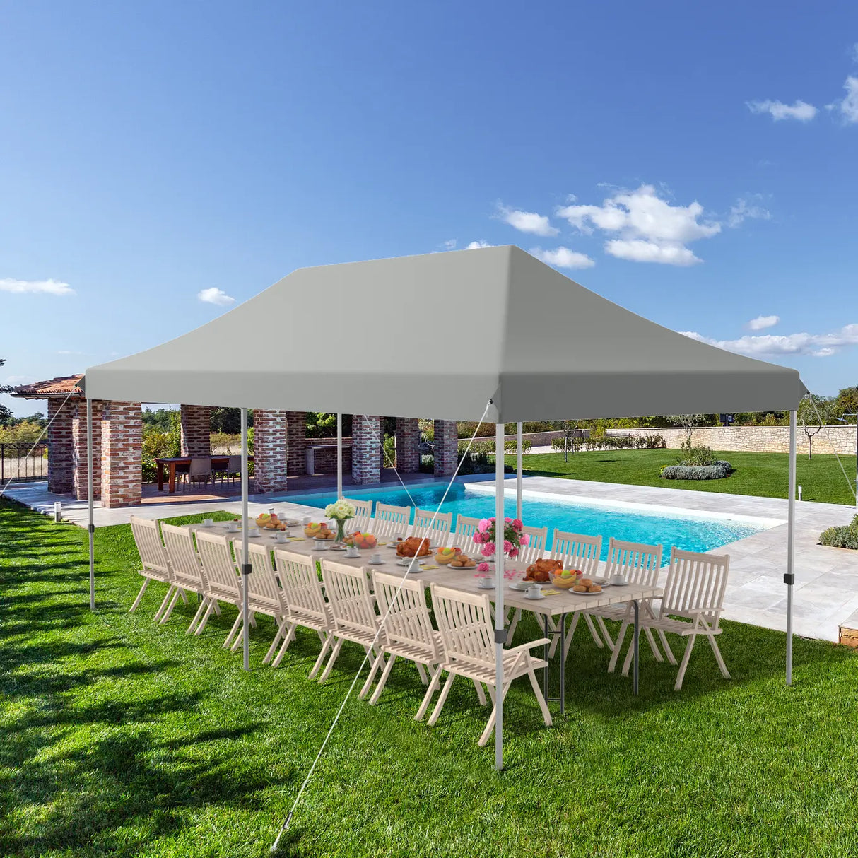 10 x 20 Feet Adjustable Folding Heavy Duty Sun Shelter with Carrying Bag-Gray