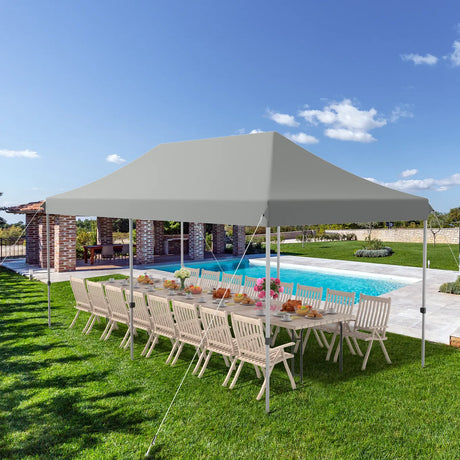 10 x 20 Feet Adjustable Folding Heavy Duty Sun Shelter with Carrying Bag-Gray