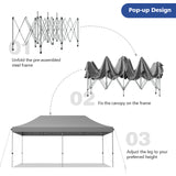 10 x 20 Feet Adjustable Folding Heavy Duty Sun Shelter with Carrying Bag-Gray