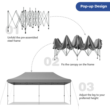 10 x 20 Feet Adjustable Folding Heavy Duty Sun Shelter with Carrying Bag-Gray